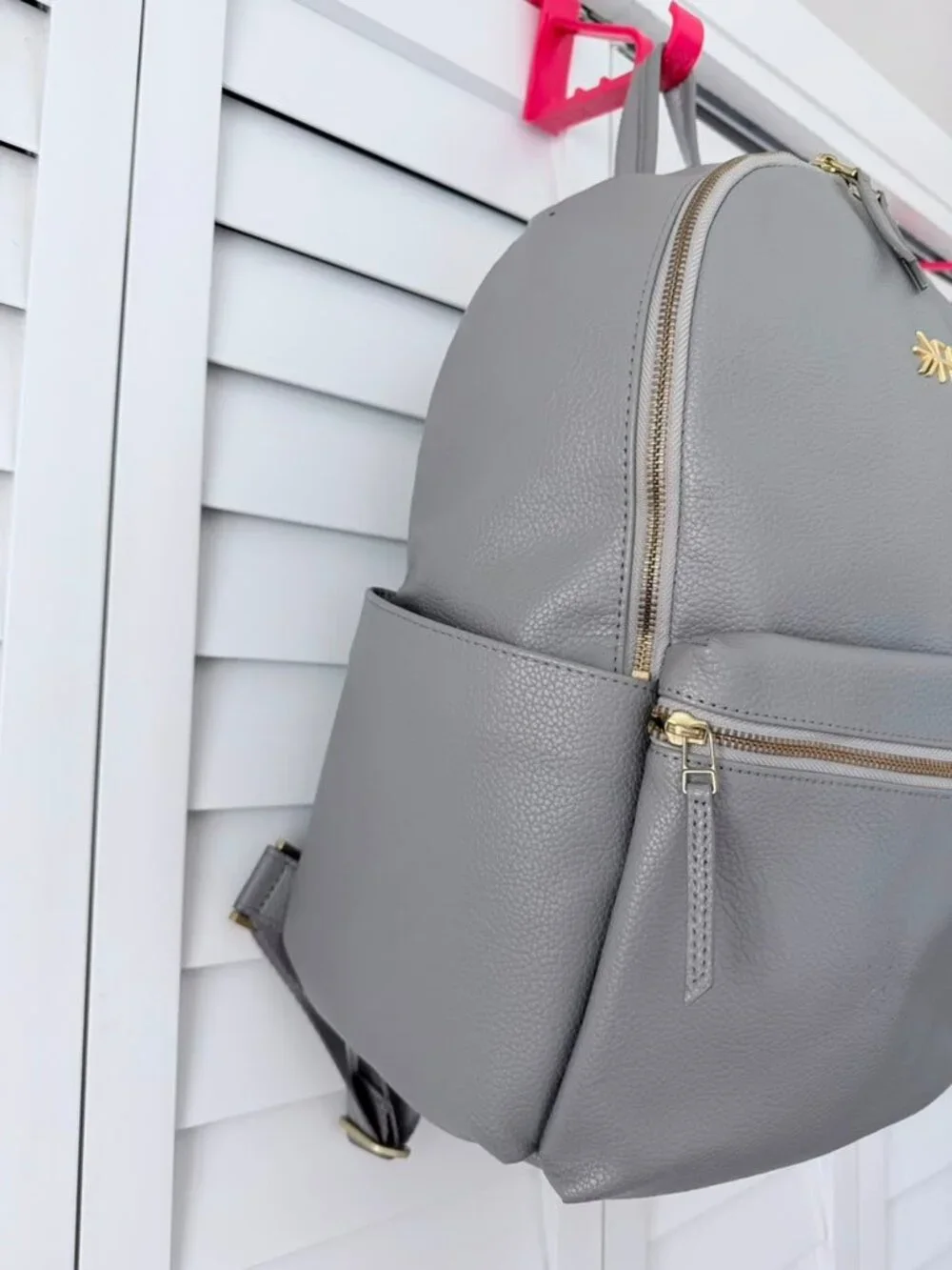 Freshly Picked Gray Vegan Leather Diaper Backpack 10 Pocket Changing Bag